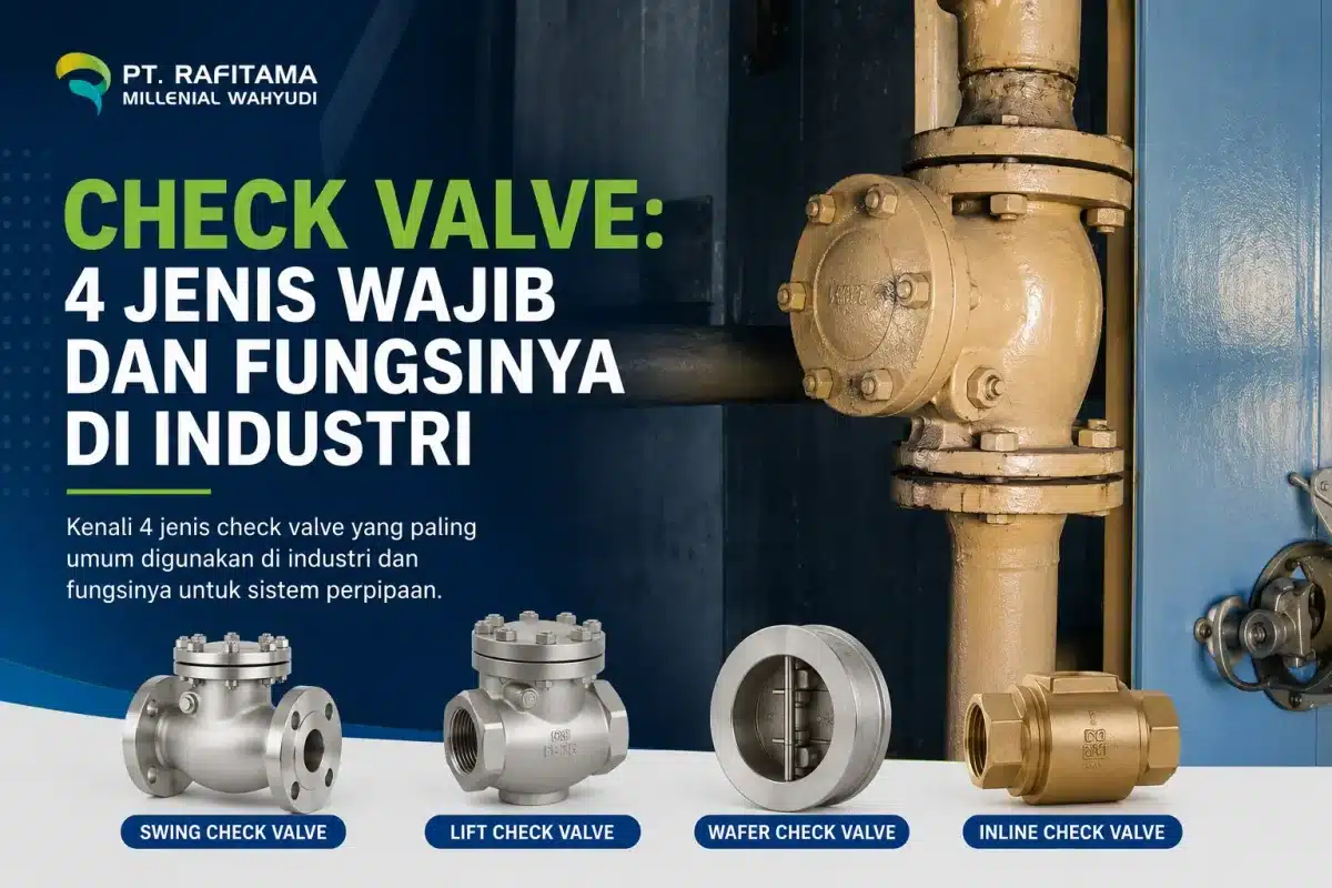 Check valve industri terpasang pada pipa sistem hidrolik untuk mencegah aliran balik fluida