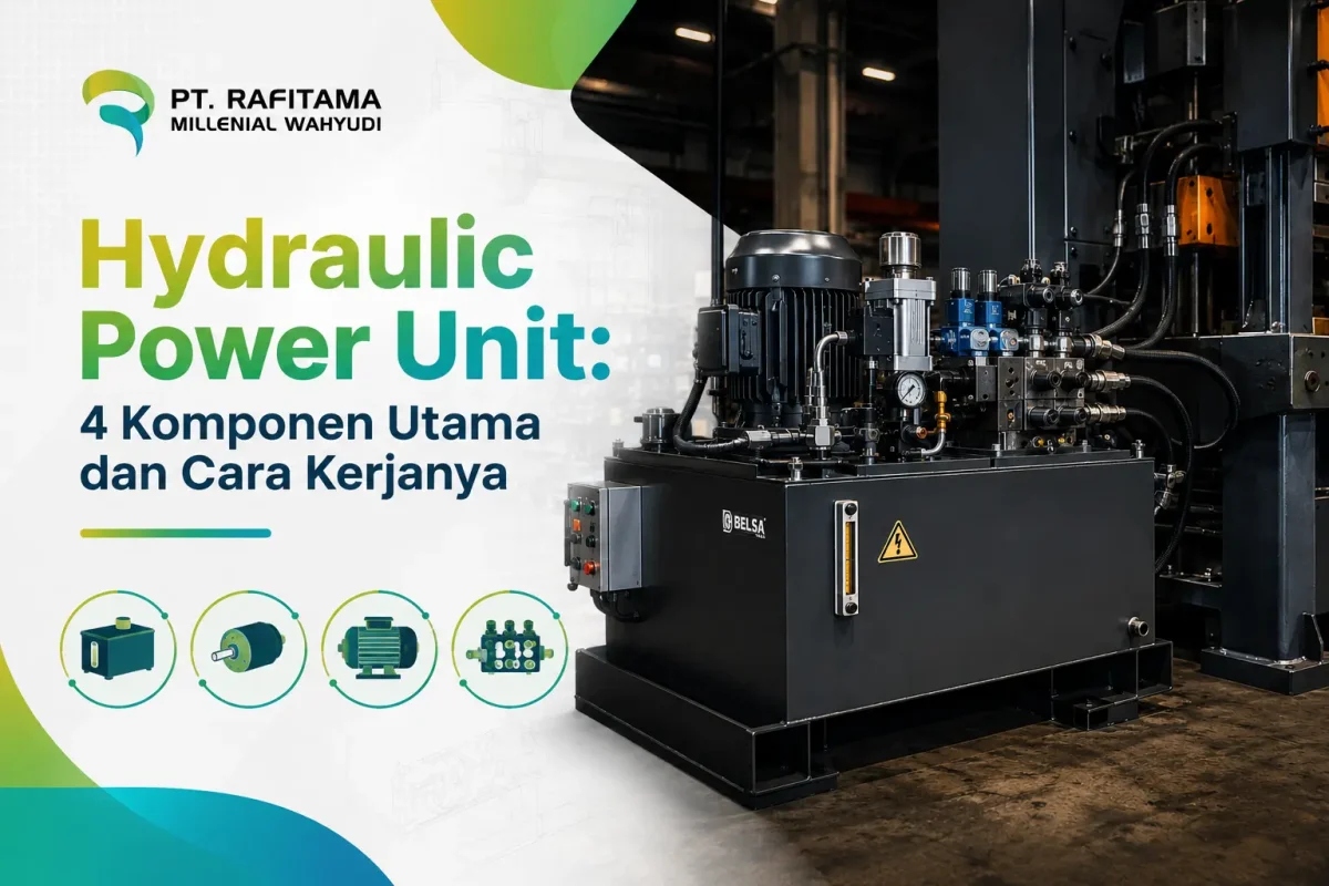 Hydraulic power unit terpasang di area produksi pabrik untuk menggerakkan sistem hidrolik mesin industri