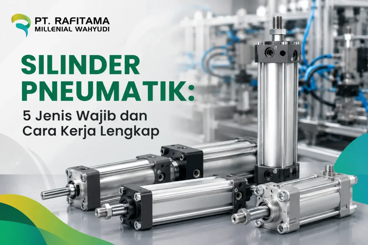 Berbagai jenis silinder pneumatik single-acting dan double-acting terpasang pada mesin industri produksi